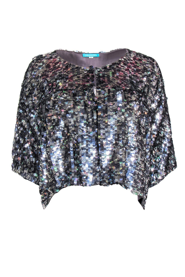 Current Boutique-Jocelyn - Silver Sequin Open Cropped Quarter Sleeve Cardigan Sz M/L