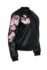 Current Boutique-Joe's - Black Faux Leather Jacket w/ Floral Embroidery Sz M