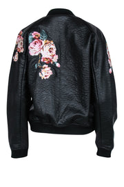 Current Boutique-Joe's - Black Faux Leather Jacket w/ Floral Embroidery Sz M