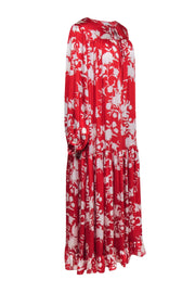 Current Boutique-Johanna Ortiz - Red & White Tie Front Floral Print w/ Ruffle Maxi Dress Sz S