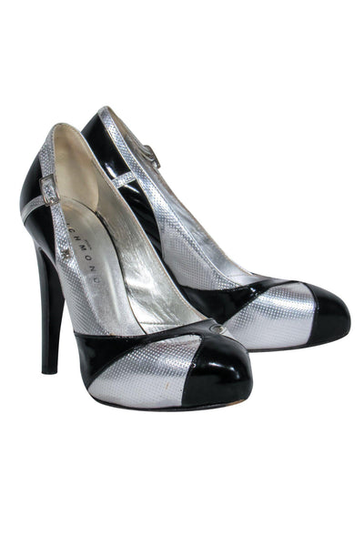 Current Boutique-John Richmond - Metallic Silver & Black Patent Leather Pumps Sz 6.5