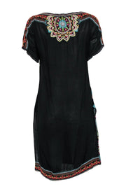 Current Boutique-Johnny Was - Black Embroidery Boat Neck Mini Dress Sz L