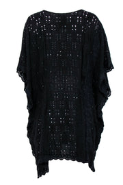 Current Boutique-Johnny Was - Black Eyelet Caftan-Style Top w/ Scallop Hem Sz 1X