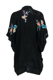 Current Boutique-Johnny Was - Black Floral Embroidered Short Sleeve Open Kimono Sz S