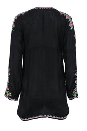 Current Boutique-Johnny Was - Black Long Sleeve Floral Embroidered Tunic Sz S