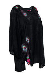 Current Boutique-Johnny Was - Black Peacock Embroidered Tunic Sz XL