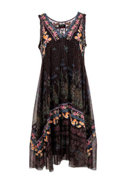 Current Boutique-Johnny Was - Brown Floral Print Mesh Embroidered Maxi Dress Sz 10