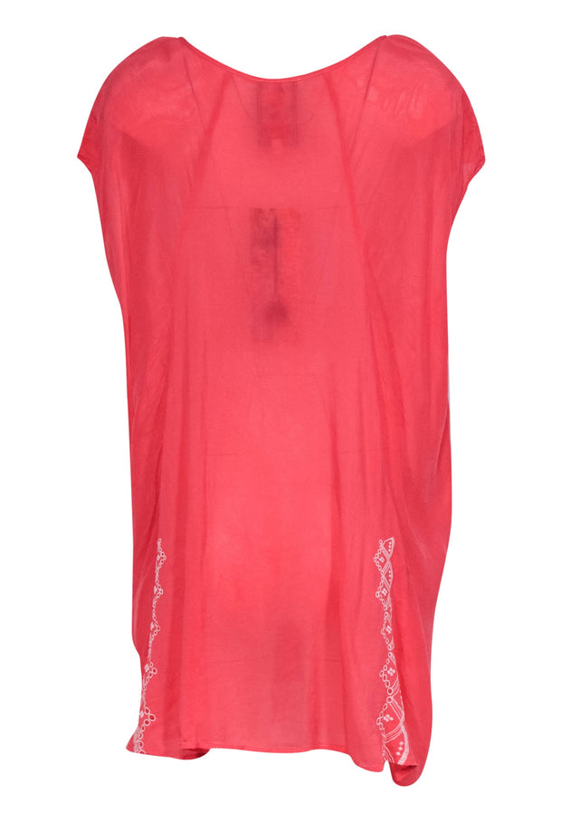 Current Boutique-Johnny Was - Coral Tunic-Style Top w/ White Embroidery Sz XXL