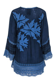 Current Boutique-Johnny Was - Dark & Light Blue Embroidered Tunic w/ Lace Trim Sz S