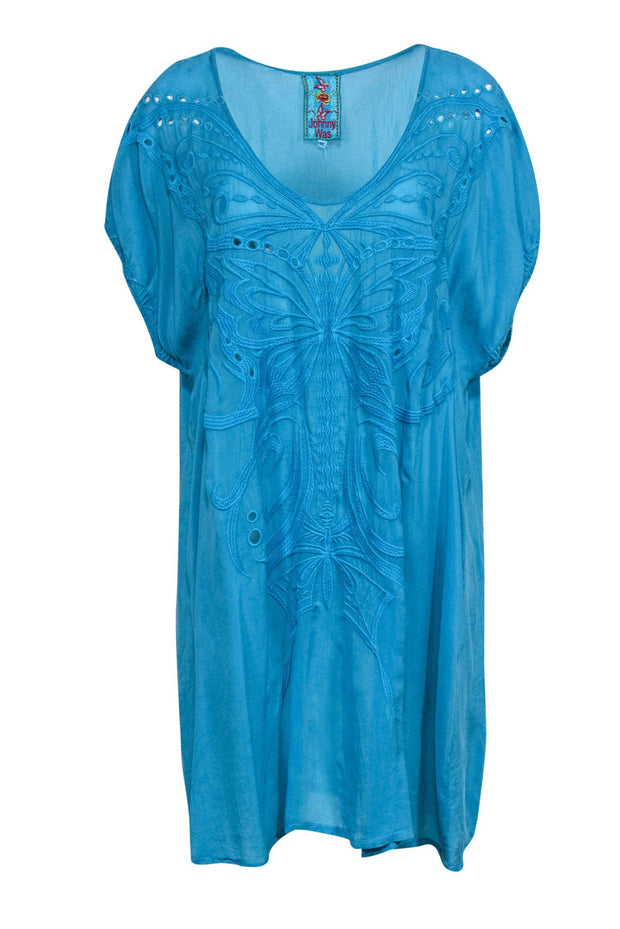 Current Boutique-Johnny Was - Deep Teal Tunic Dress w/ Butterfly Embroidery Sz 1X