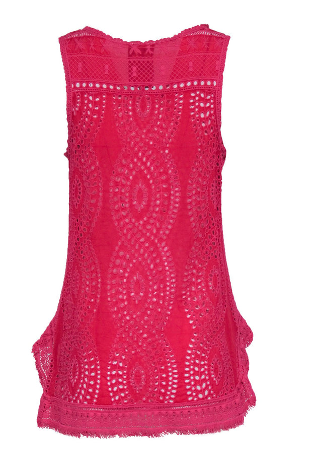 Current Boutique-Johnny Was - Hot Pink Eyelet & Embroidered Tank Sz S