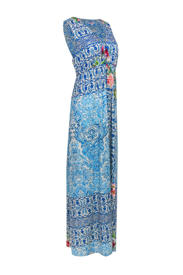 Current Boutique-Johnny Was - Sleeveless Multicolor Floral Print V-Neck Maxi Dress Sz L