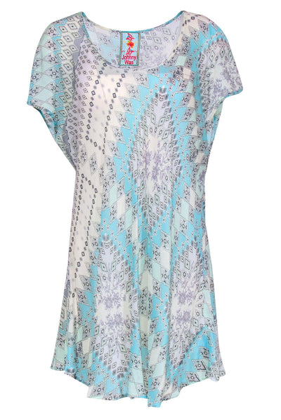 Current Boutique-Johnny Was - Teal & Grey Bohemian Print Tunic-Style Top Sz 1X