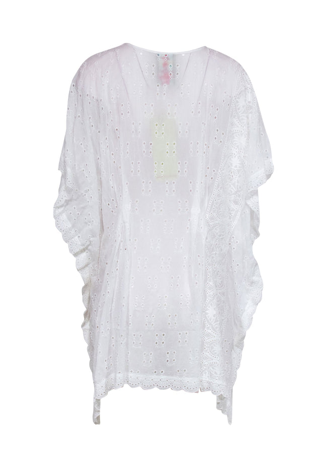 Current Boutique-Johnny Was - White Eyelet Caftan-Style Top w/ Scallop Hem Sz 1X