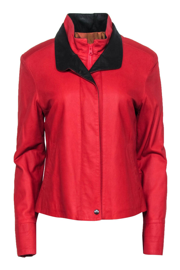 Current Boutique-Johnston & Murphy - Red Smooth Leather Zippered Jacket Sz M