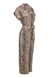 Current Boutique-Joie - Beige & Black Leopard Print Utility-Style Belted Jumpsuit Sz M