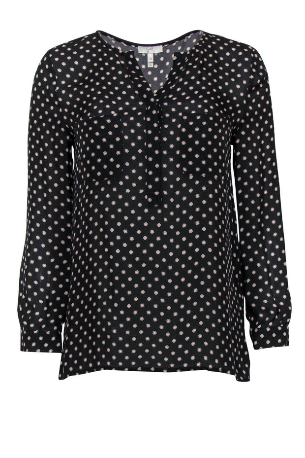 Current Boutique-Joie - Black Floral Printed Silk Button-Front Blouse Sz XS