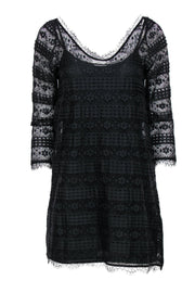 Current Boutique-Joie - Black Lace Three-Quarter Sleeve Shift Dress Sz S