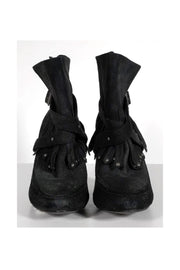 Current Boutique-Joie - Black Nubuck Fringe Booties Sz 9