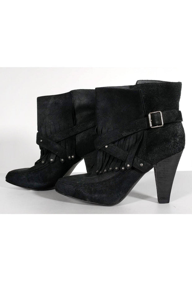 Current Boutique-Joie - Black Nubuck Fringe Booties Sz 9