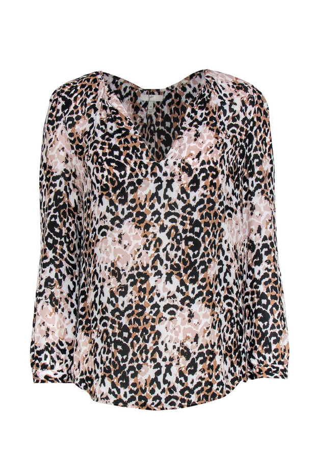 Current Boutique-Joie - Black, Pink & White Leopard Printed Silk Blouse Sz M