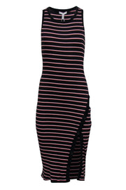 Current Boutique-Joie - Black, Pink & White Striped Ribbed Sleeveless Bodycon Dress Sz XS