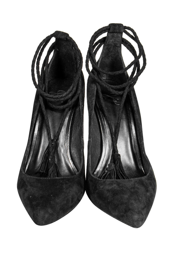 Current Boutique-Joie - Black Suede Anklewrap Pumps Sz 8