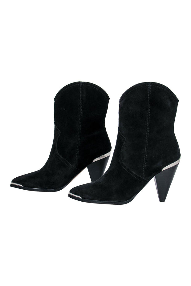 Current Boutique-Joie - Black Suede Western-Style Heeled Booties Sz 6.5