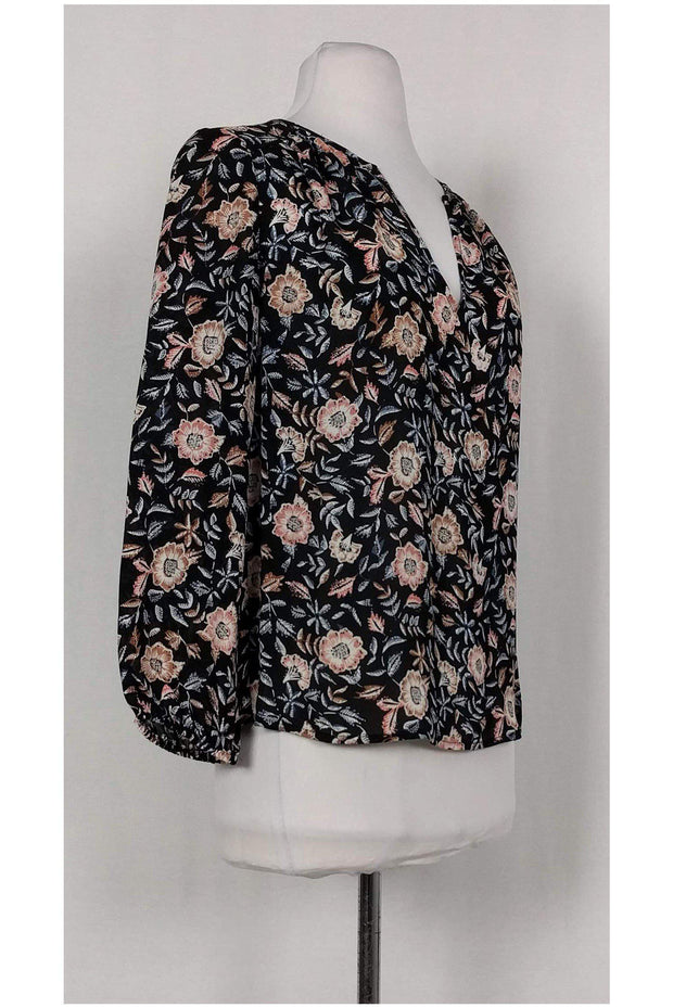 Current Boutique-Joie - Black, Tan & Blue Floral Print Blouse Sz XXS