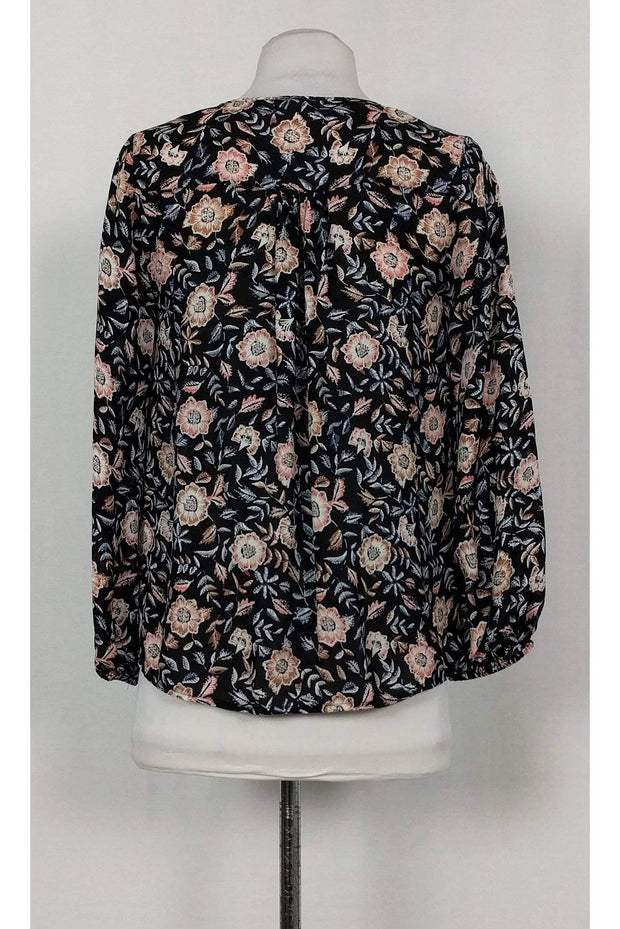 Current Boutique-Joie - Black, Tan & Blue Floral Print Blouse Sz XXS