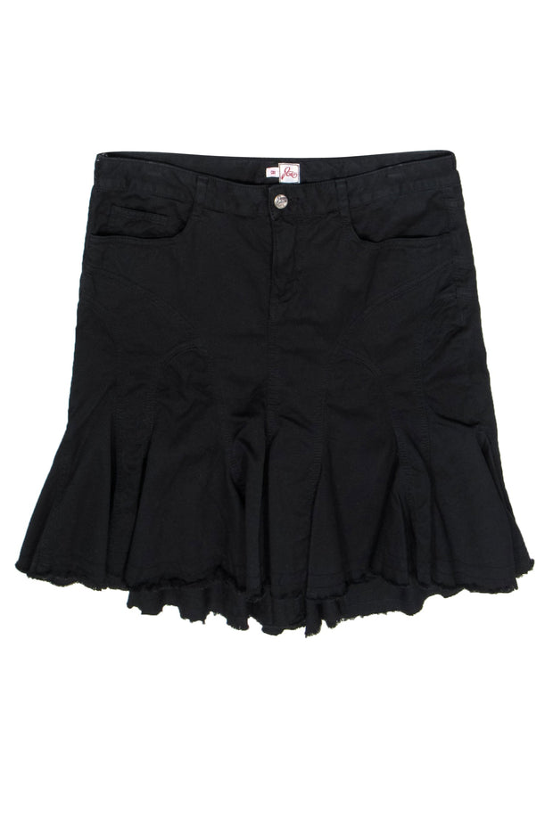 Current Boutique-Joie - Black Vintage Cotton Pleated Miniskirt w/ Frayed Hem Sz 8