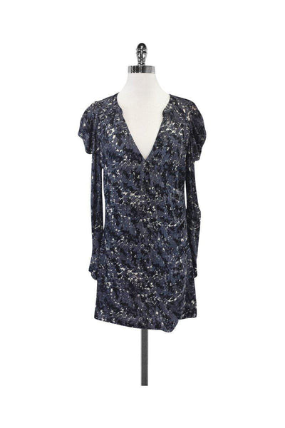 Current Boutique-Joie - Blue & Grey Print Puff Shoulder Dress Sz S