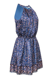 Current Boutique-Joie - Blue, Pink & Grey Floral Print Dress w/ Metallic Gold Detailing Sz XS