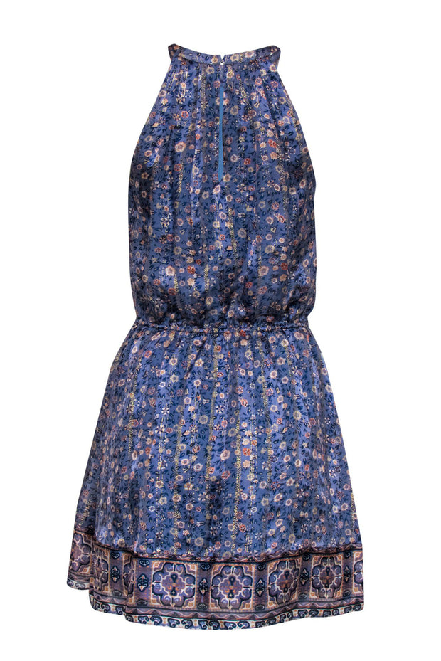 Current Boutique-Joie - Blue, Pink & Grey Floral Print Dress w/ Metallic Gold Detailing Sz XS