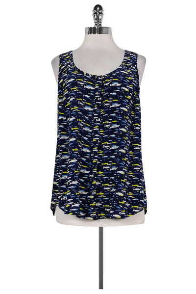 Current Boutique-Joie - Blue Silk Fish Print Tank Top Sz M