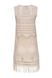 Current Boutique-Joie - Cream Crochet Sleeveless Shift Dress w/ Fringe Trim Sz S