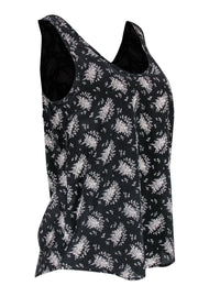 Current Boutique-Joie - Dark Grey & White Floral Print Silk Tank Sz S