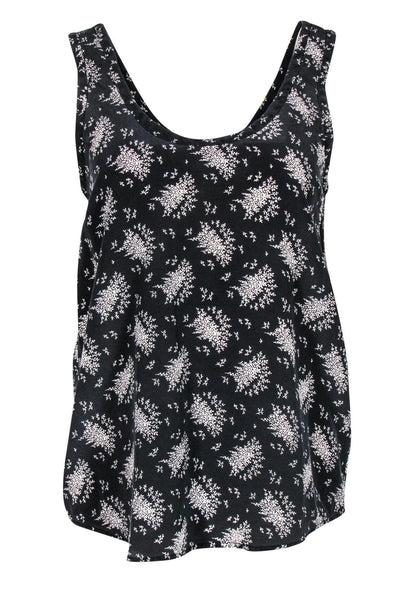 Current Boutique-Joie - Dark Grey & White Floral Print Silk Tank Sz S