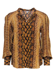 Current Boutique-Joie - Golden Snakeskin Printed Satin Button-Up Blouse Sz S