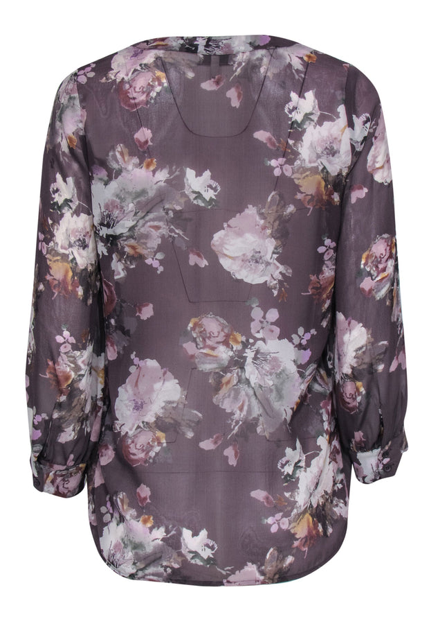 Current Boutique-Joie - Gray Sheer Floral Silk Blouse Sz XS