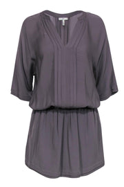 Current Boutique-Joie - Gray Silky Pleated Front Short Sleeve Dress Sz M