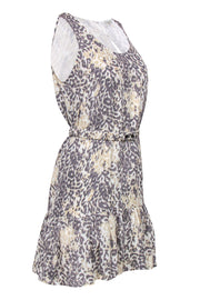 Current Boutique-Joie - Grey & Beige Leopard Print Silk Shift Dress w/ Belt Sz S