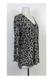 Current Boutique-Joie - Grey & Black Cheetah Print V Neck Sweater Sz S