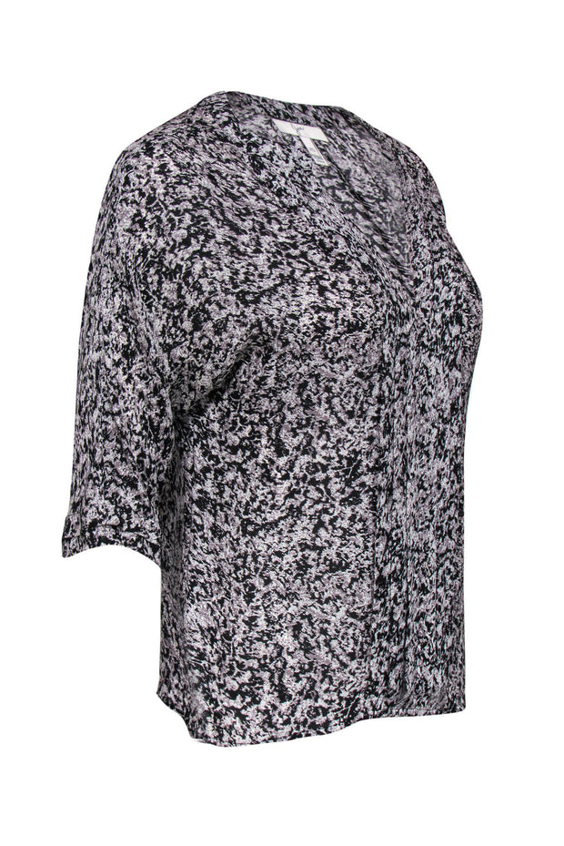 Current Boutique-Joie - Grey & Black Printed Silk Blouse w/ Pleats Sz XS