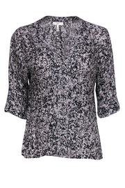 Current Boutique-Joie - Grey & Black Printed Silk Blouse w/ Pleats Sz XS