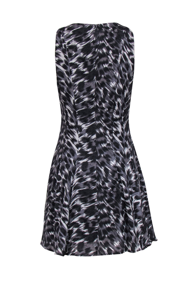 Current Boutique-Joie - Grey, White & Black Leopard Print Sleeveless Silk Fit & Flare Dress Sz S