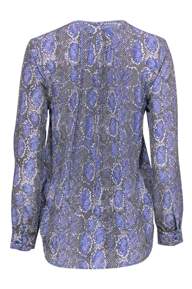 Current Boutique-Joie - Light Blue Snakeskin Print V-Neck Long Sleeve Silk Blouse Sz M