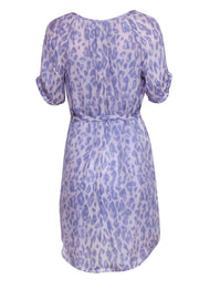 Current Boutique-Joie - Lilac Leopard Print Short Sleeve Belted Shirtdress Sz S