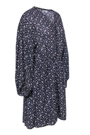 Current Boutique-Joie - Navy Floral Print Long Sleeve Button-Front Shift Dress Sz L