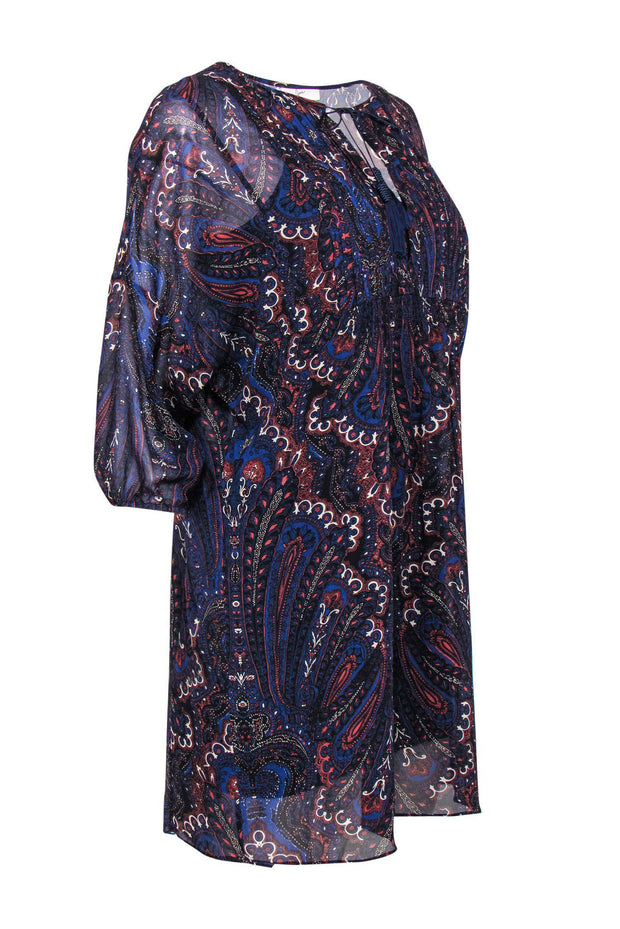 Current Boutique-Joie - Navy Paisley Print Silk Peasant Dress w/ Slip Sz XS